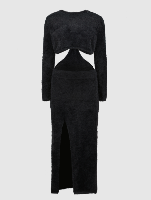 Черное трикотажное платье-миди с прорезами