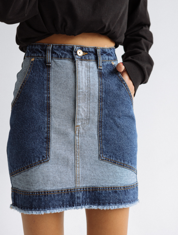 Redesign Blue Combo Denim Mini Skirt