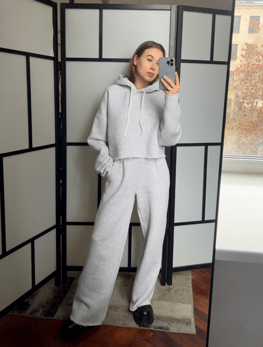Gray melange cropped hoodie